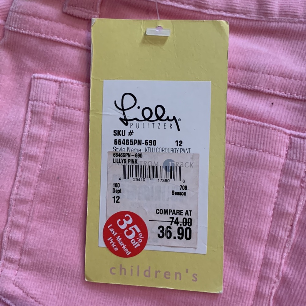 Lilly Pulitzer Pink Corduroy Pant Girl size 12 NWT (R) - Picture 8 of 8